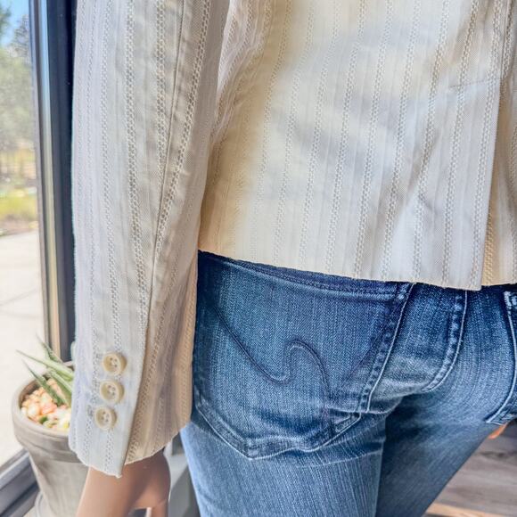 Vintage Banana Republic Cream Striped Tweed Knit Blazer Shoulder Pads, Women's 6 - Picture 3 of 11